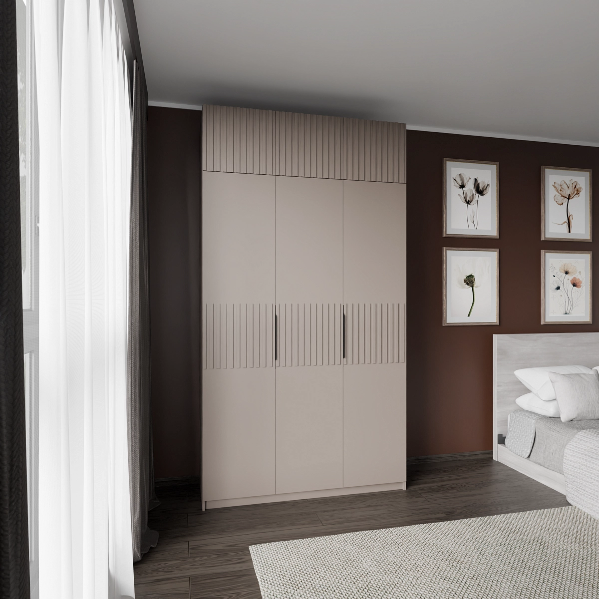 Шкаф с антресолью и рифлеными фасадами Марс Кашемир