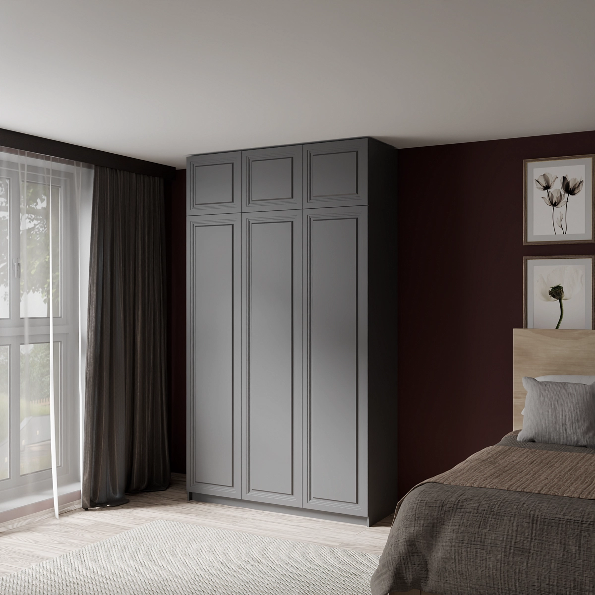Шкаф с антресолью и фрезерованными фасадами Марс Графит (Оргей)